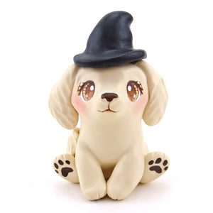 Witch Hat Golden Retriever Puppy Dog Figurine - Polymer Clay Animals Fall and Halloween Collection