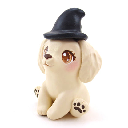 Witch Hat Golden Retriever Puppy Dog Figurine - Polymer Clay Animals Fall and Halloween Collection