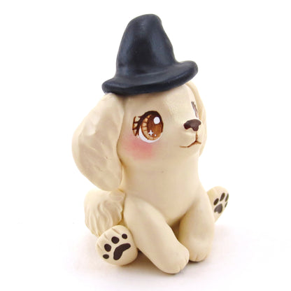 Witch Hat Golden Retriever Puppy Dog Figurine - Polymer Clay Animals Fall and Halloween Collection