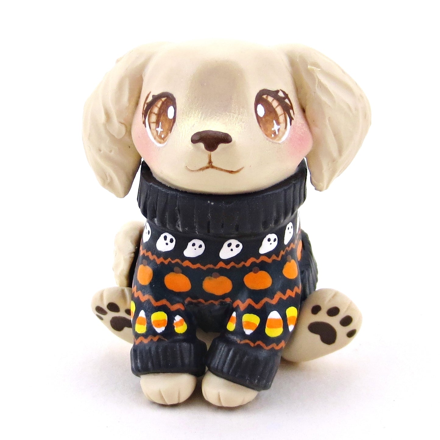 Halloween Sweater Golden Retriever Puppy Dog Figurine - Polymer Clay Animals Fall and Halloween Collection