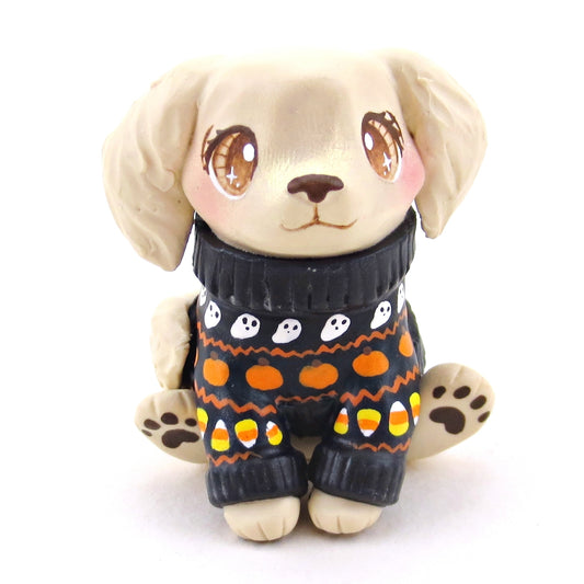 Halloween Sweater Golden Retriever Puppy Dog Figurine - Polymer Clay Animals Fall and Halloween Collection