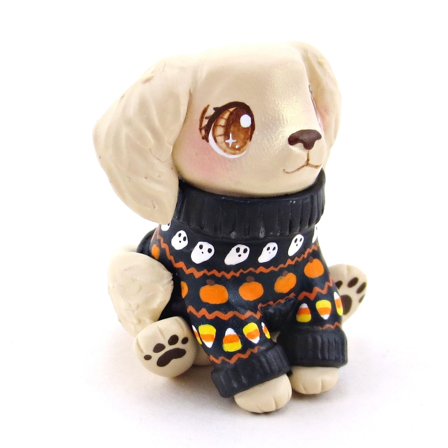 Halloween Sweater Golden Retriever Puppy Dog Figurine - Polymer Clay Animals Fall and Halloween Collection