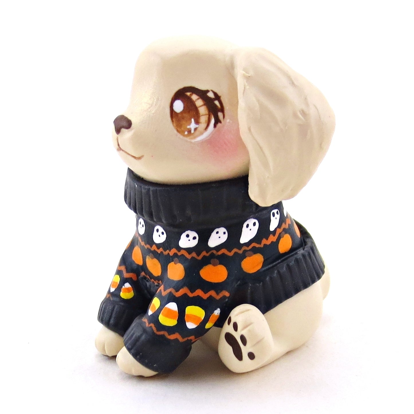 Halloween Sweater Golden Retriever Puppy Dog Figurine - Polymer Clay Animals Fall and Halloween Collection