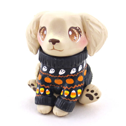 Halloween Sweater Golden Retriever Puppy Dog Figurine - Polymer Clay Animals Fall and Halloween Collection