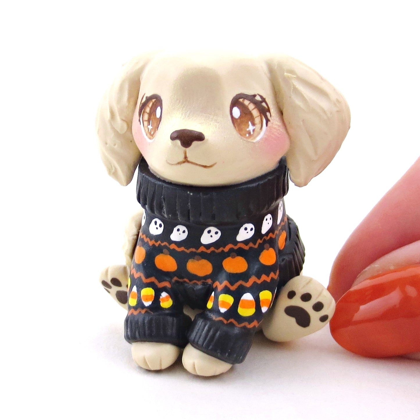 Halloween Sweater Golden Retriever Puppy Dog Figurine - Polymer Clay Animals Fall and Halloween Collection