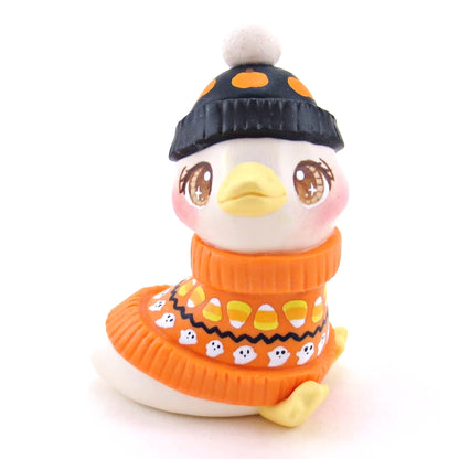 Halloween Sweater Goose Figurine - Polymer Clay Animals Fall and Halloween Collection