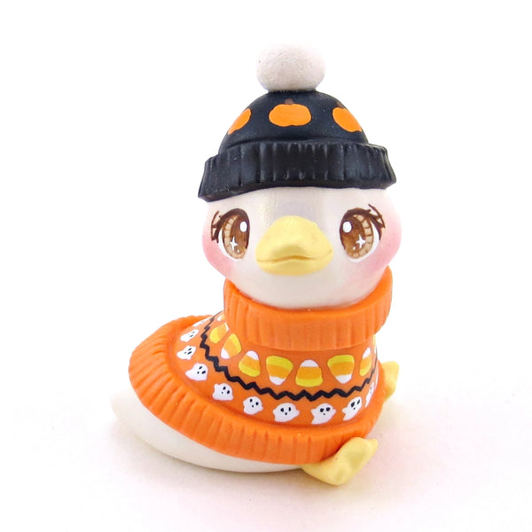 Halloween Sweater Goose Figurine - Polymer Clay Animals Fall and Halloween Collection