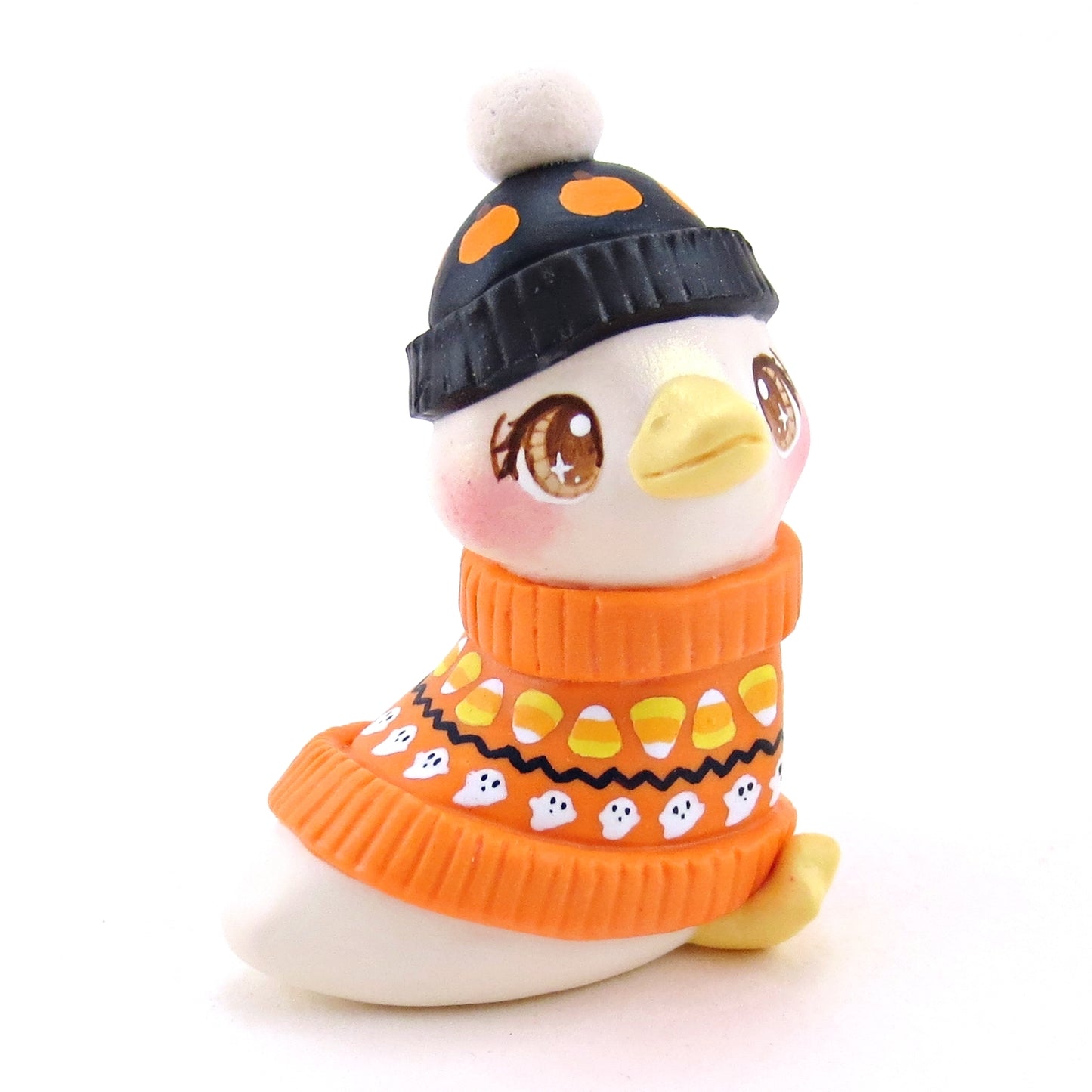 Halloween Sweater Goose Figurine - Polymer Clay Animals Fall and Halloween Collection