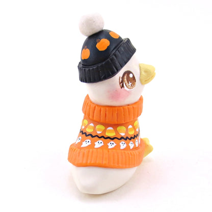 Halloween Sweater Goose Figurine - Polymer Clay Animals Fall and Halloween Collection