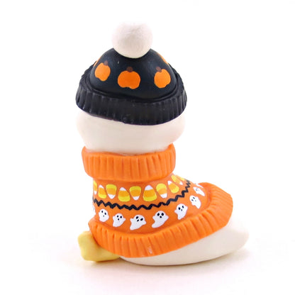 Halloween Sweater Goose Figurine - Polymer Clay Animals Fall and Halloween Collection