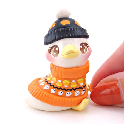 Halloween Sweater Goose Figurine - Polymer Clay Animals Fall and Halloween Collection