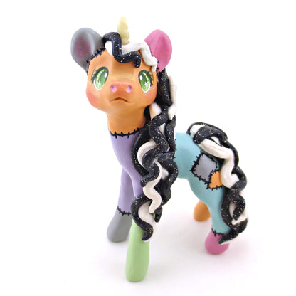 Patchwork Frankenunicorn Unicorn Figurine - Polymer Clay Animals Fall and Halloween Collection