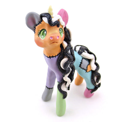 Patchwork Frankenunicorn Unicorn Figurine - Polymer Clay Animals Fall and Halloween Collection