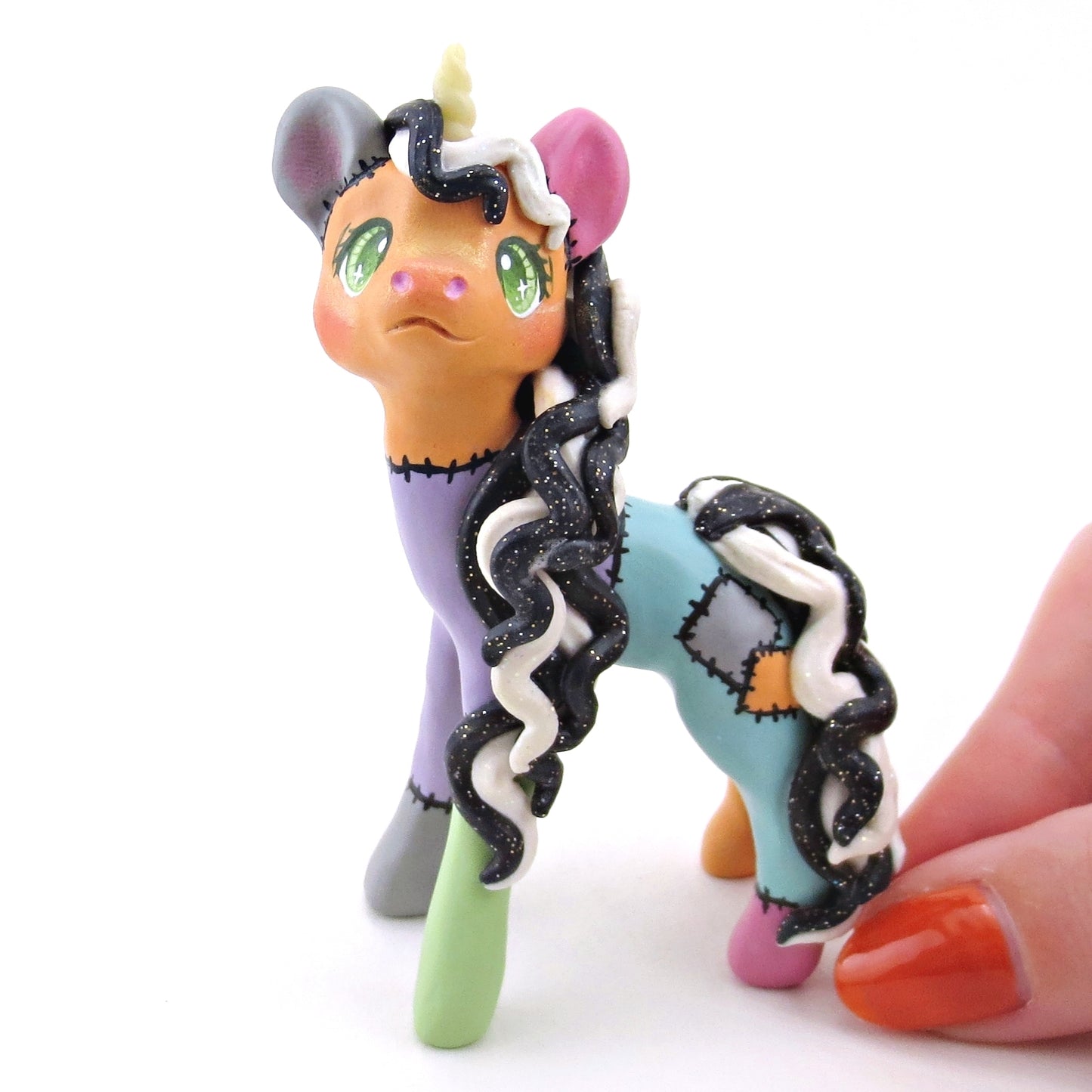 Patchwork Frankenunicorn Unicorn Figurine - Polymer Clay Animals Fall and Halloween Collection