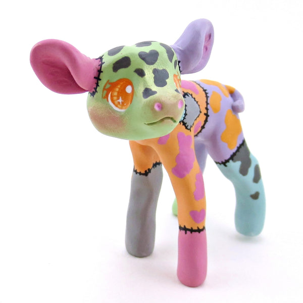 Patchwork Frankencow Cow Figurine - Polymer Clay Animals Fall and Halloween Collection
