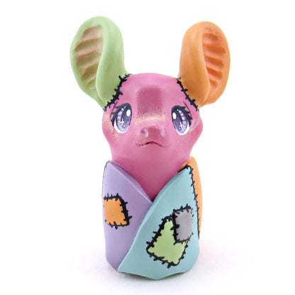 Patchwork Magenta Frankenbat Bat Figurine - Polymer Clay Animals Fall and Halloween Collection