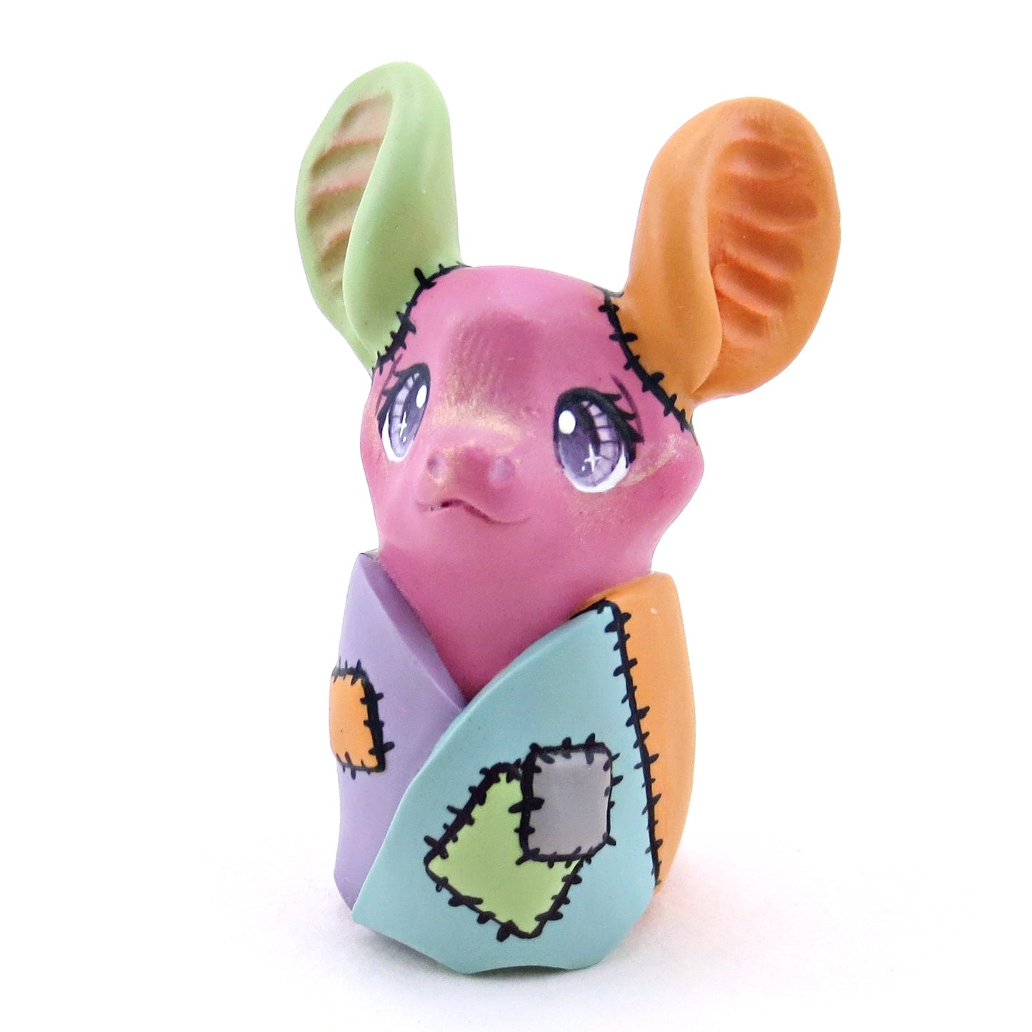 Patchwork Magenta Frankenbat Bat Figurine - Polymer Clay Animals Fall and Halloween Collection