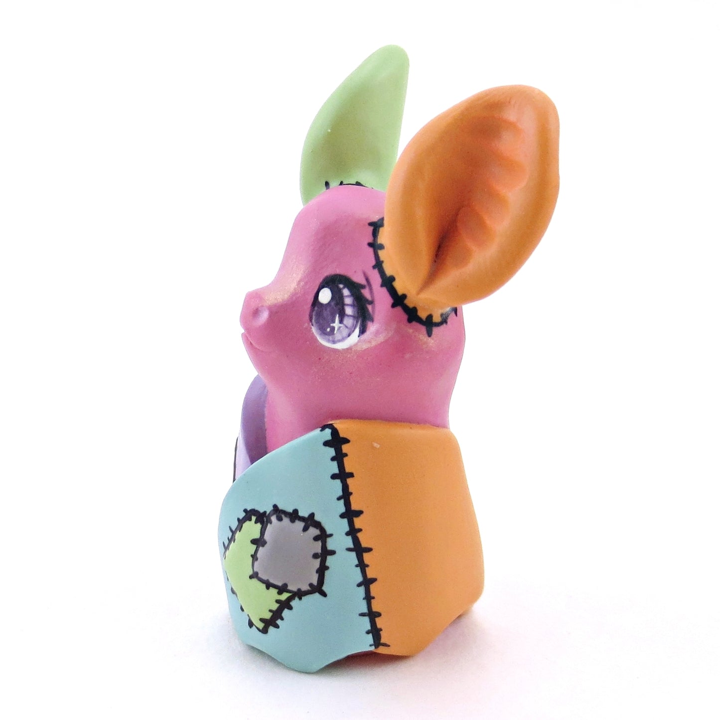 Patchwork Magenta Frankenbat Bat Figurine - Polymer Clay Animals Fall and Halloween Collection