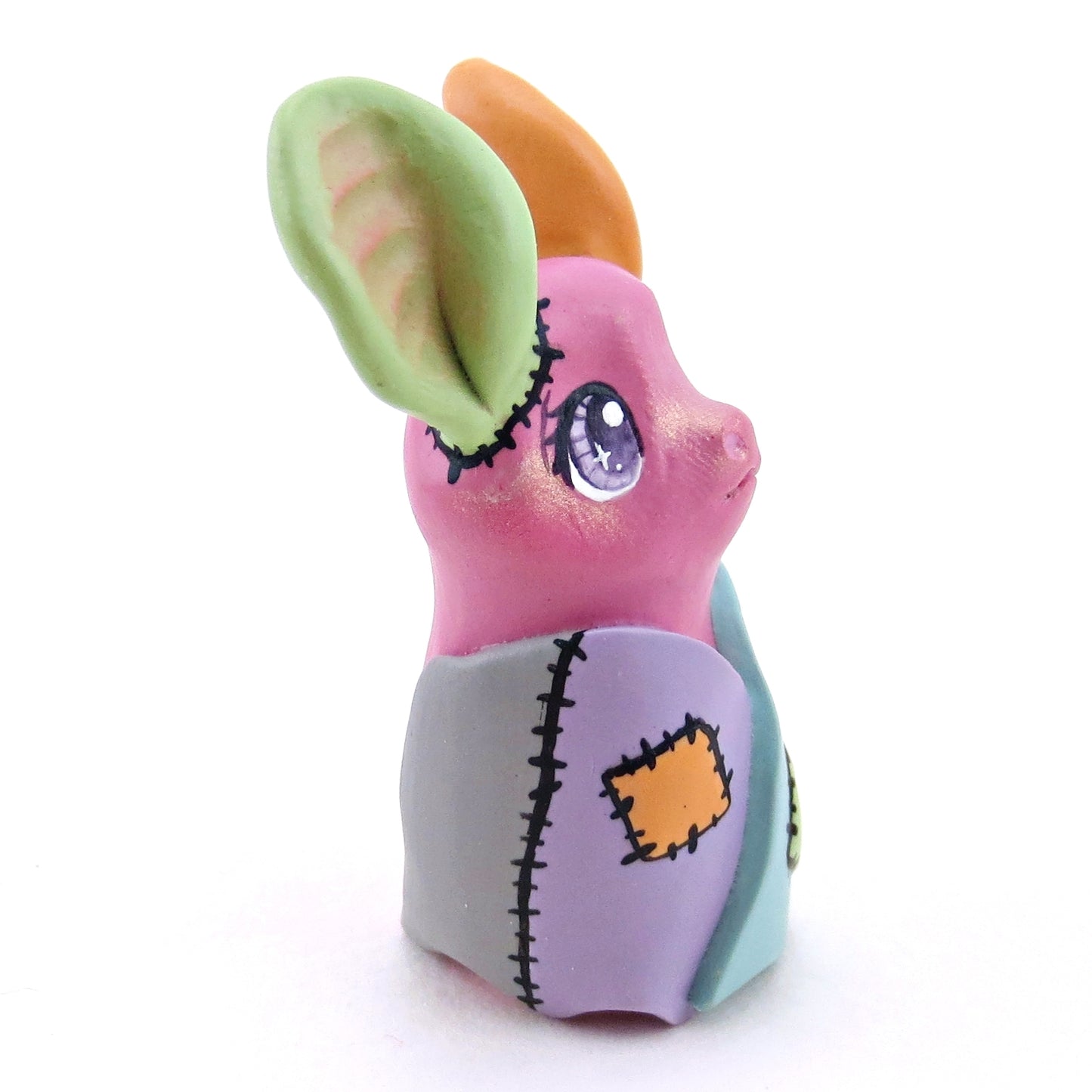 Patchwork Magenta Frankenbat Bat Figurine - Polymer Clay Animals Fall and Halloween Collection