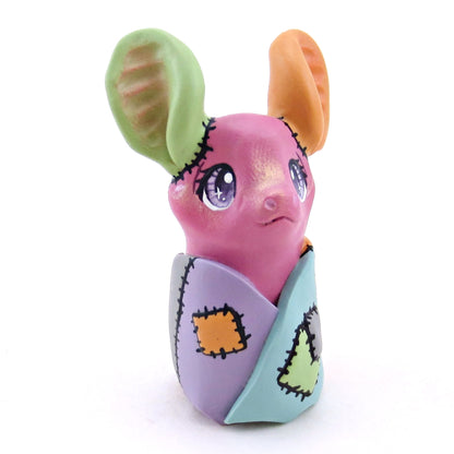 Patchwork Magenta Frankenbat Bat Figurine - Polymer Clay Animals Fall and Halloween Collection