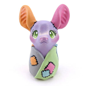 Patchwork Periwinkle Frankenbat Bat Figurine - Polymer Clay Animals Fall and Halloween Collection