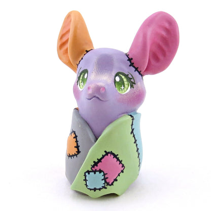 Patchwork Periwinkle Frankenbat Bat Figurine - Polymer Clay Animals Fall and Halloween Collection