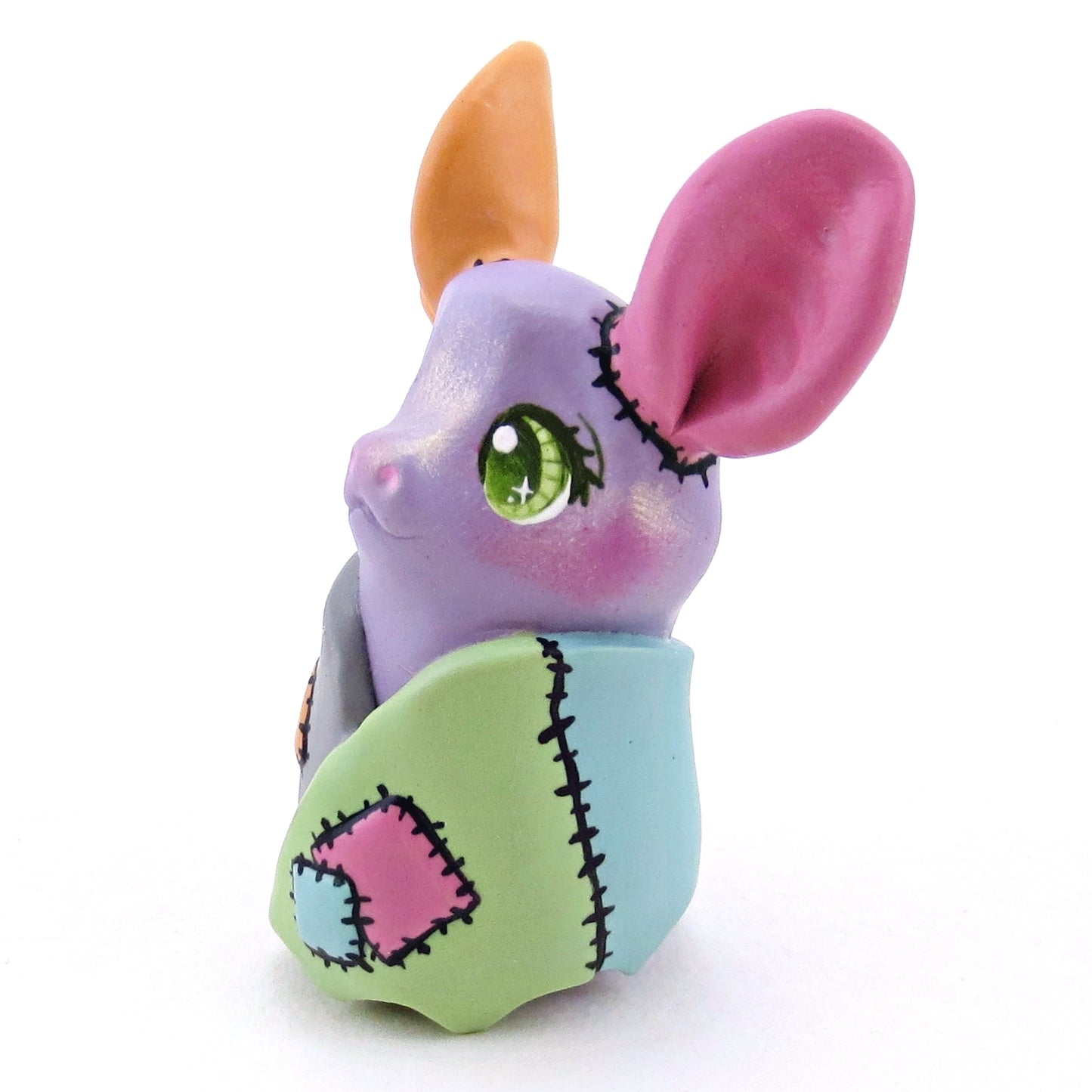 Patchwork Periwinkle Frankenbat Bat Figurine - Polymer Clay Animals Fall and Halloween Collection