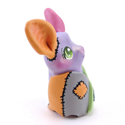 Patchwork Periwinkle Frankenbat Bat Figurine - Polymer Clay Animals Fall and Halloween Collection