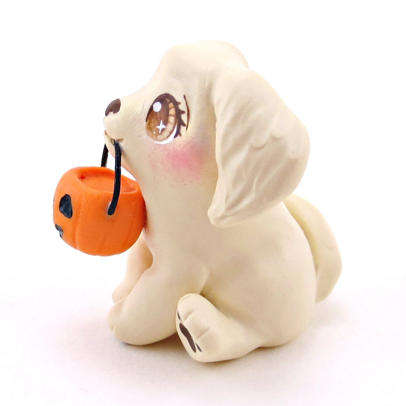 Pumpkin Pail Golden Retriever Puppy Dog Figurine - Polymer Clay Animals Fall and Halloween Collection