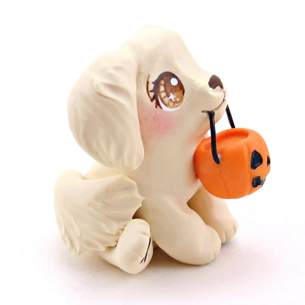 Pumpkin Pail Golden Retriever Puppy Dog Figurine - Polymer Clay Animals Fall and Halloween Collection