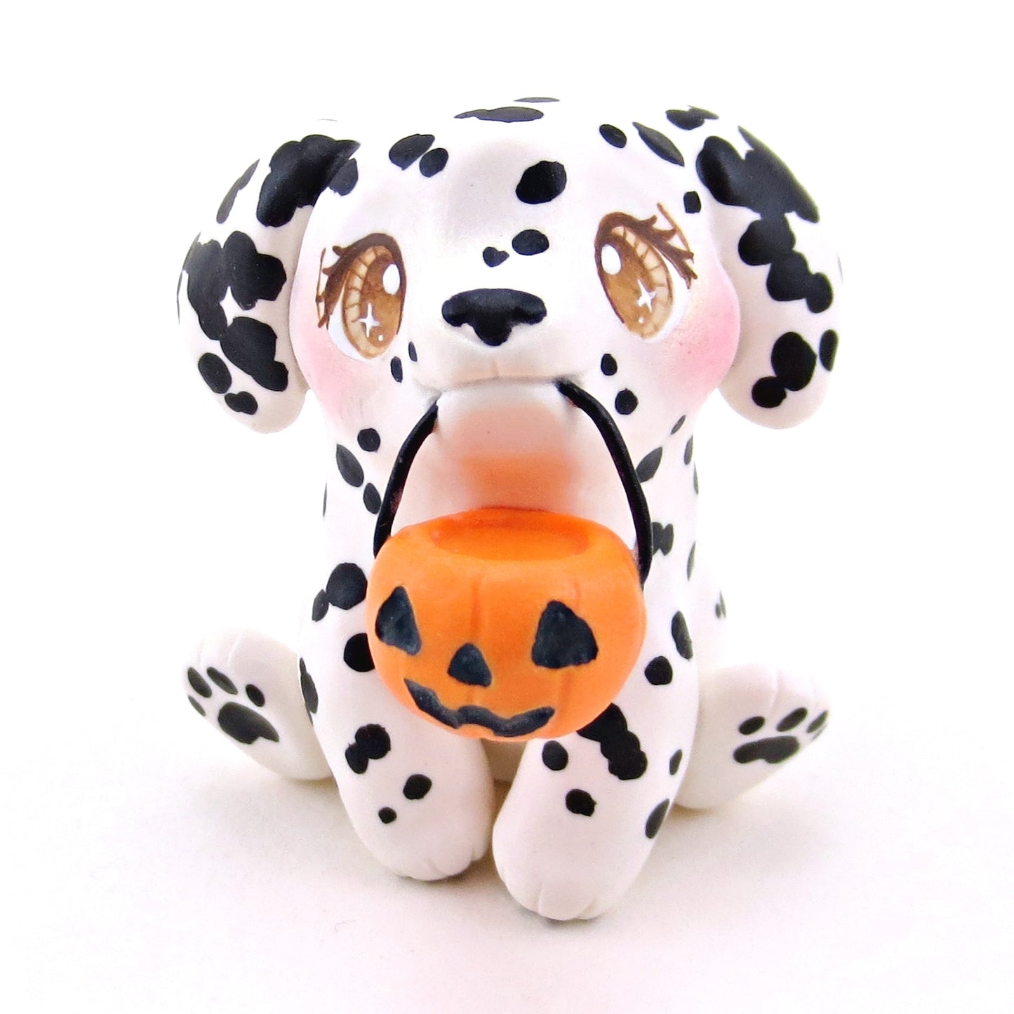 Pumpkin Pail Dalmatian Puppy Dog Figurine - Polymer Clay Animals Fall and Halloween Collection