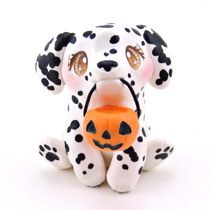 Pumpkin Pail Dalmatian Puppy Dog Figurine - Polymer Clay Animals Fall and Halloween Collection