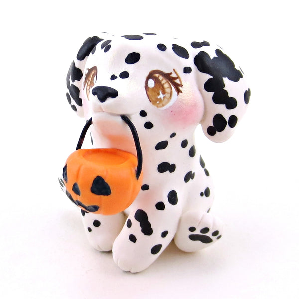 Pumpkin Pail Dalmatian Puppy Dog Figurine - Polymer Clay Animals Fall and Halloween Collection
