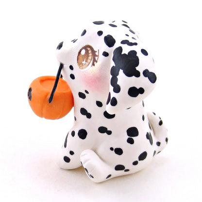 Pumpkin Pail Dalmatian Puppy Dog Figurine - Polymer Clay Animals Fall and Halloween Collection