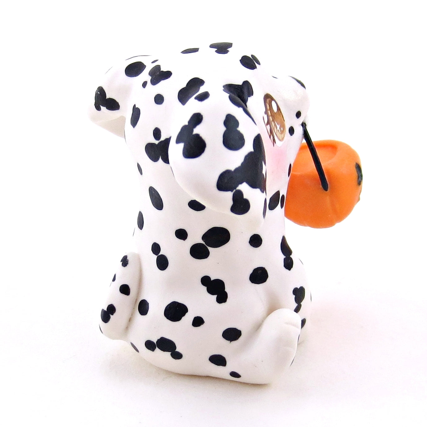 Pumpkin Pail Dalmatian Puppy Dog Figurine - Polymer Clay Animals Fall and Halloween Collection