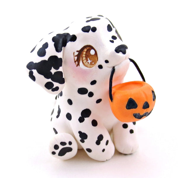 Pumpkin Pail Dalmatian Puppy Dog Figurine - Polymer Clay Animals Fall and Halloween Collection