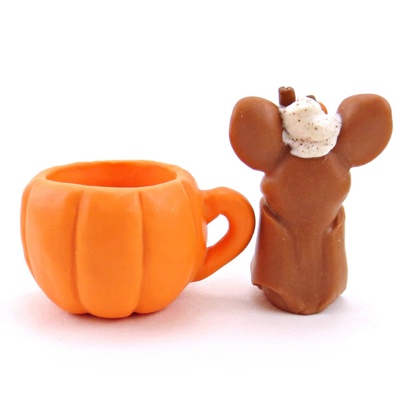 Pumpkin Spice Latte Bat in a Jack O' Lantern Pumpkin Mug Figurine Set - Polymer Clay Animals Fall and Halloween Collection