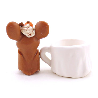 Pumpkin Spice Latte Bat in a Ghostie Mug Figurine Set - Polymer Clay Animals Fall and Halloween Collection