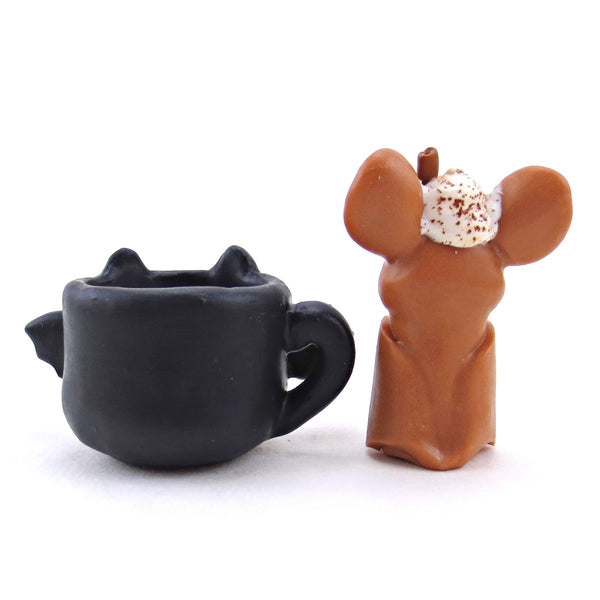 Pumpkin Spice Latte Bat in a Bat Mug Figurine Set - Polymer Clay Animals Fall and Halloween Collection
