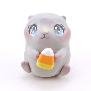 Grey Candy Corn Hamster Figurine - Polymer Clay Animals Fall and Halloween Collection