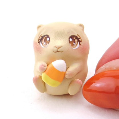 Teeny Candy Corn Hamster Figurine - Polymer Clay Animals Fall and Halloween Collection