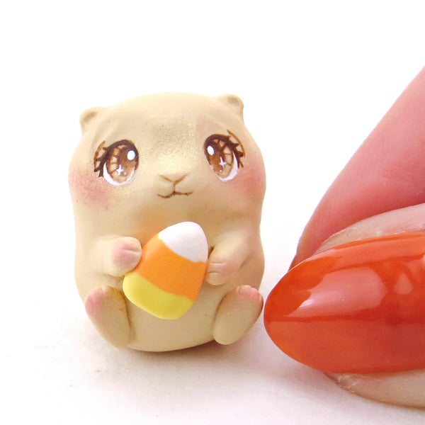 Teeny Candy Corn Hamster Figurine - Polymer Clay Animals Fall and Halloween Collection