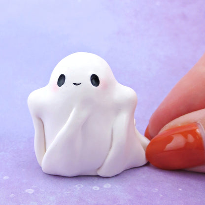 Little Smiley Ghostie Figurine - Polymer Clay Animals Fall and Halloween Collection