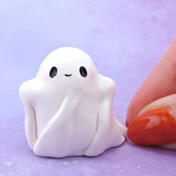 Little Smiley Ghostie Figurine - Polymer Clay Animals Fall and Halloween Collection