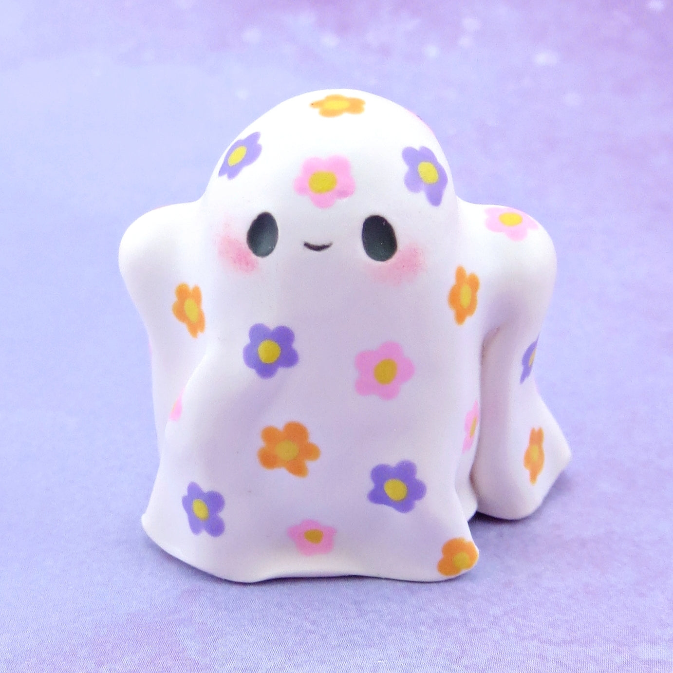 "Pastel Halloween" Floral Ghostie Figurine - Polymer Clay Animals Fall and Halloween Collection