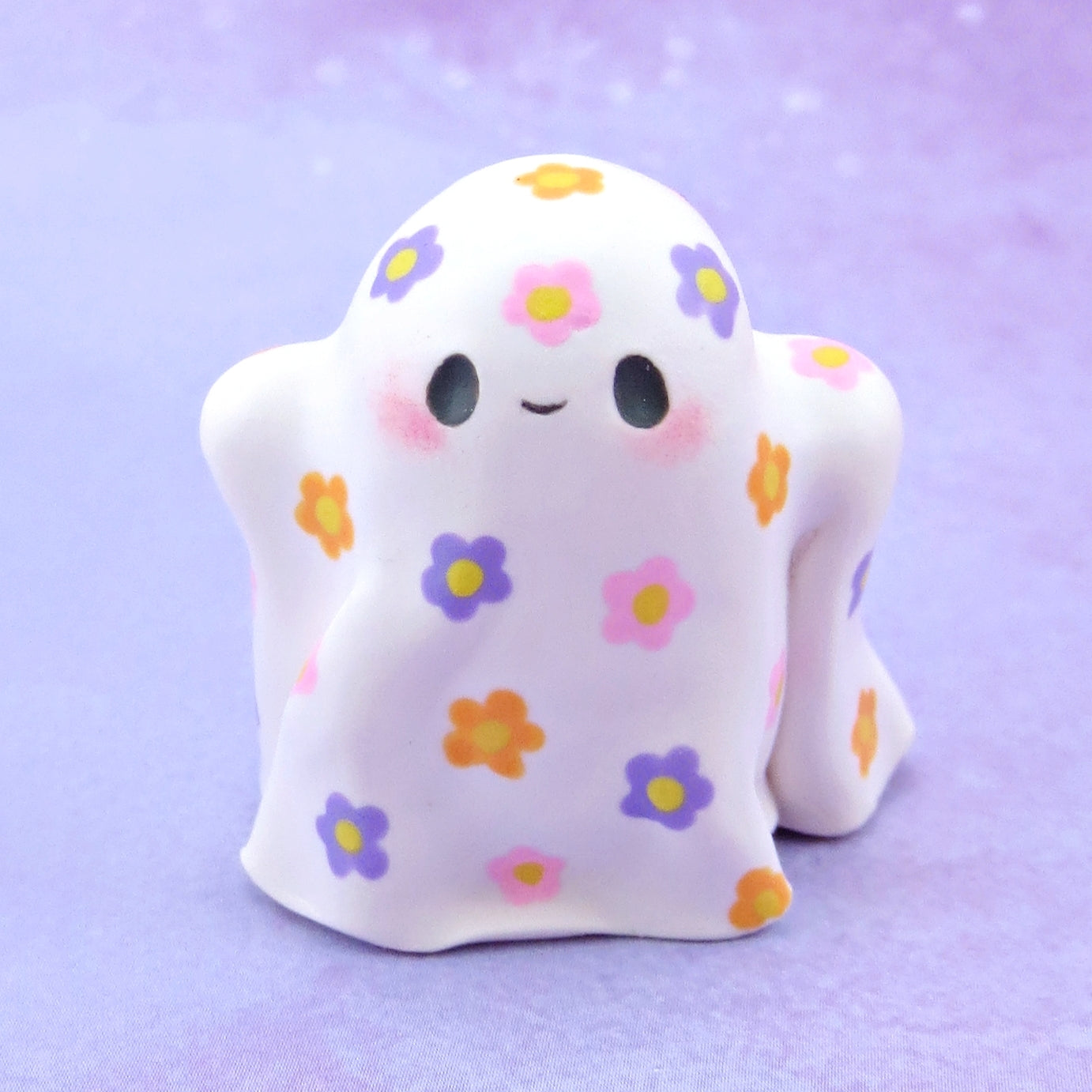 "Pastel Halloween" Floral Ghostie Figurine - Polymer Clay Animals Fall and Halloween Collection