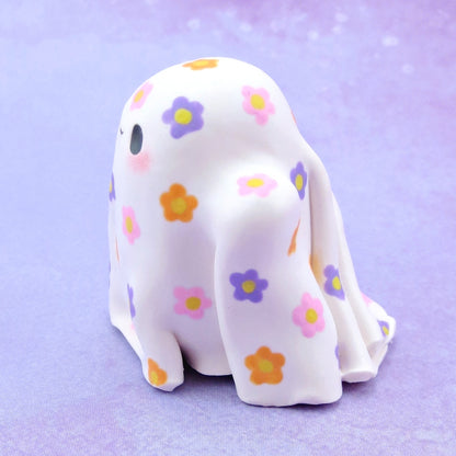 "Pastel Halloween" Floral Ghostie Figurine - Polymer Clay Animals Fall and Halloween Collection