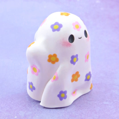 "Pastel Halloween" Floral Ghostie Figurine - Polymer Clay Animals Fall and Halloween Collection