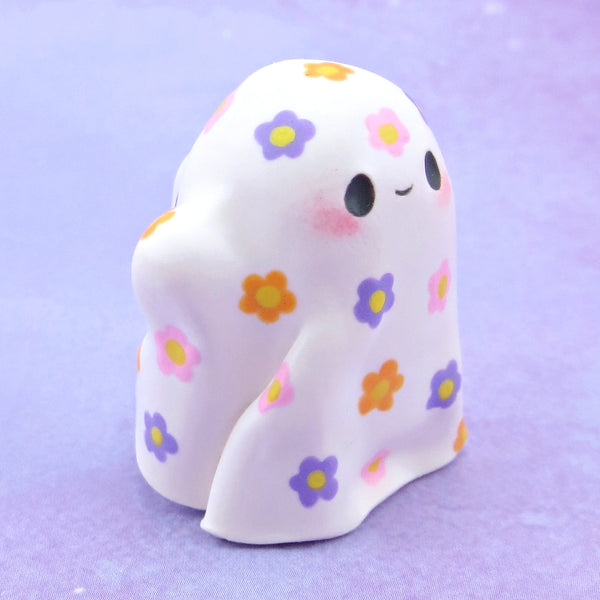 "Pastel Halloween" Floral Ghostie Figurine - Polymer Clay Animals Fall and Halloween Collection