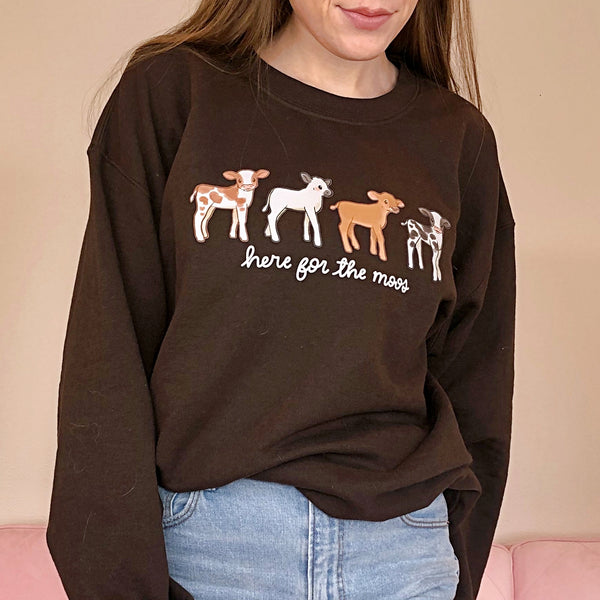 "Here for the Moos" Cow Crewneck Sweatshirt